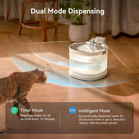 Cheerble E1+ Çelik Hazneli Şarjlı Otomatik Kedi Su Pınarı 2Lt - 3