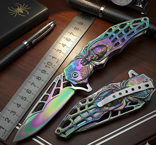 Haps Bugs Gökkuşağı Örümcek Desenli Fanztazi Kamp Çakısı