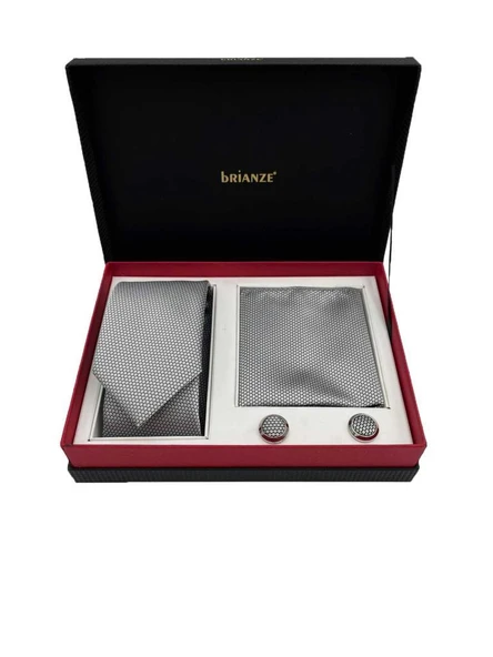 Brianze Gri Kravat Mendil Ve Kol Düğmesi Kutulu Set ürün görseli 1