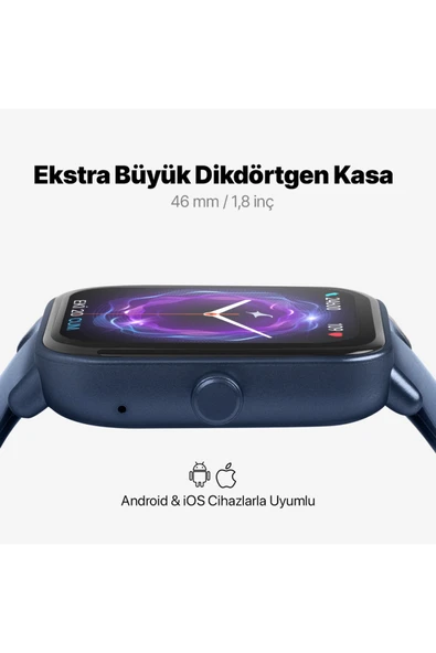 Ttec Tempus 46mm TFT Ekranlı Dikdörtgen Kasa Akıllı Saat Lacivert - 3
