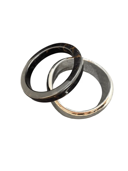 İkili Modern ve Şık Çelik ve Reçine Bilezik Seti | Siyah Desenli & Gümüş Metalik