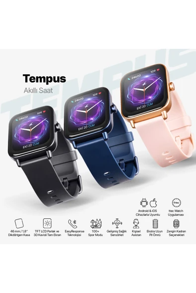 Ttec Tempus 46mm TFT Ekranlı Dikdörtgen Kasa Akıllı Saat Lacivert - 2