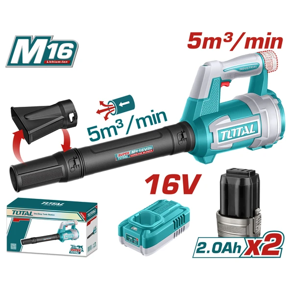 Total Li-Ion Kablosuz Bataryalı 16V Şarjlı Hava Üfleme Makinesi Blower 2.0Ah X2 Toz Yaprak Üfleyici ürün görseli