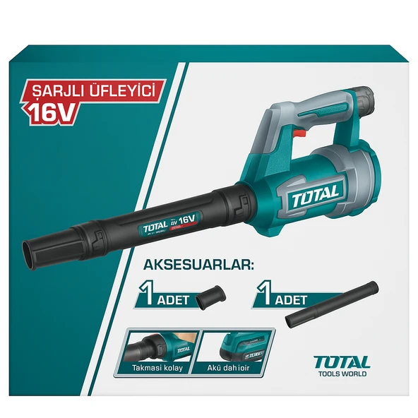Total Li-Ion Kablosuz Bataryalı 16V Şarjlı Hava Üfleme Makinesi Blower 2.0Ah X2 Toz Yaprak Üfleyici - Resim 5