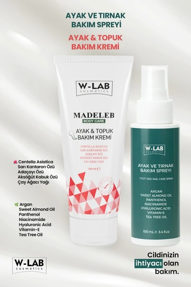 W-Lab Kozmetik Ayak Topuk Bakım Kremi 100 ML ve W-Lab Kozmetik Ayak Tırnak Bakım Spreyi 100 Ml