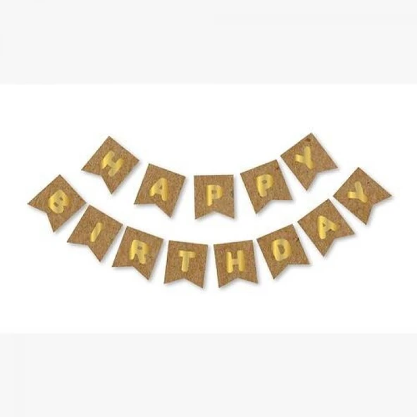 Happy Bırthday Yazı Kraft/ Gold Banner - 1