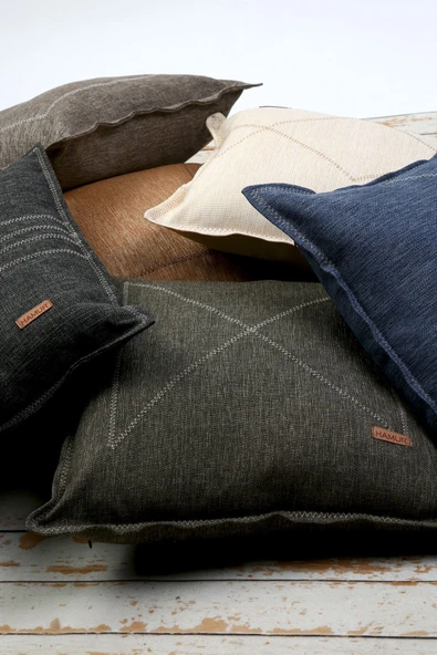 Etnik Vintage Işlemeli Dokuma Kırlent Kılıfı Boho Zigzag Haki 44x44 cm - Resim 5