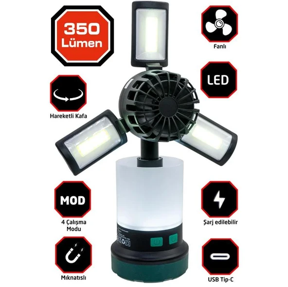 Rox Şarjlı Çok Fonksiyonlu Fanlı Kamp Feneri ürün görseli