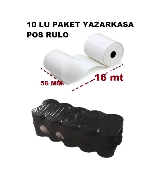 56X16Mt Termal Pos Yazarkasa Rulo Kağıt Siyah Yazı - 1
