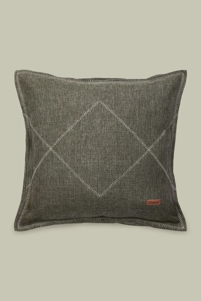 Etnik Vintage Işlemeli Dokuma Kırlent Kılıfı Boho Zigzag Haki 44x44 cm - Resim 2