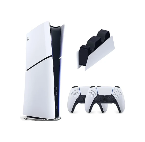 Sony Playstation PS5 Slim 1 TB Digital Edition Oyun Konsolu + 2. PS5 Kol Beyaz + PS5 Şarj İstasyonu (İthalatçı Garantili) - 1