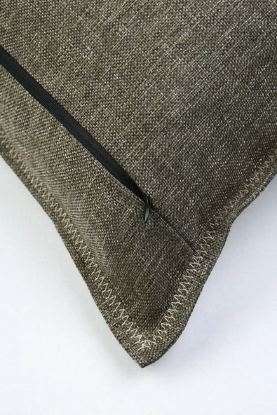 Etnik Vintage Işlemeli Dokuma Kırlent Kılıfı Boho Zigzag Haki 44x44 cm - Resim 3