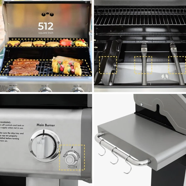 Kenmore PG-4030400LN-BK Gazlı 3 Ocaklı Barbekü - İnox - 6