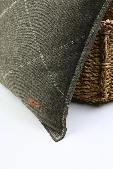 Etnik Vintage Işlemeli Dokuma Kırlent Kılıfı Boho Zigzag Haki 44x44 cm ürün görseli 1