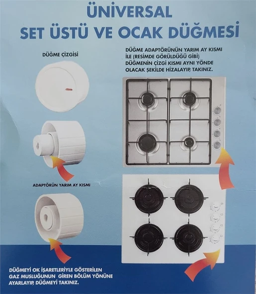 Universal Düğme 4 lü Takımı Ankastre Set Üstü Ocak Düğmesi - 5