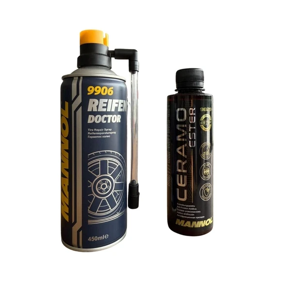 Mannol Lastik Tamir Spreyi 450 Ml + Ceramo Ester Katkısı 250 Ml Araç Bakım Seti ürün görseli 1