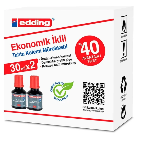 Supertrend BT30 Yazı Tahtası Kalemi Mürekkebi 30 ml. x 2'li Kutu KIRMIZI - 1
