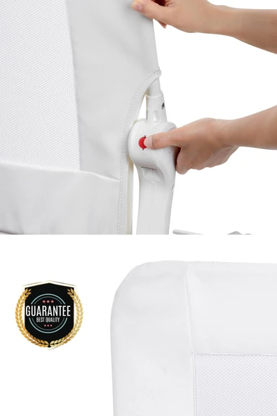 Wellgro Premium 120x65 cm Deri Kılıflı Yatak Bariyeri, Katlanır Yatak Korkuluğu, Beyaz - Resim 4