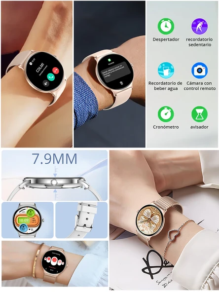 Bunnys Samsung Galaxy F15 Uyumlu Su Geçirmez Akıllı Saat Metal Kordon Amoled Ekran 1.43 inç - Resim 3