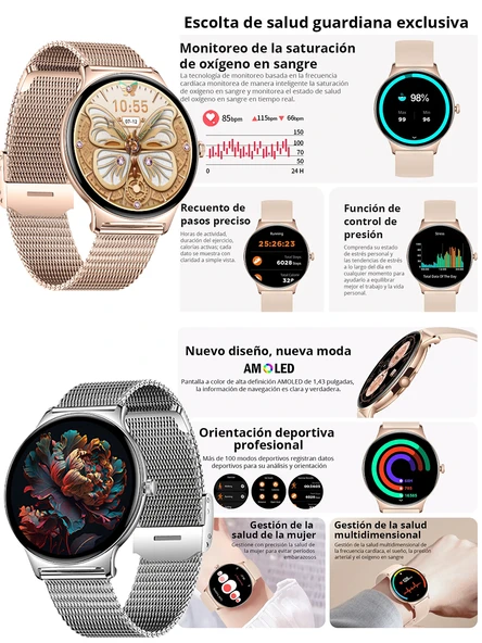 Bunnys Op Po Reno 13 Uyumlu Su Geçirmez Akıllı Saat Metal Kordon Amoled Ekran 1.43 inç - Resim 4