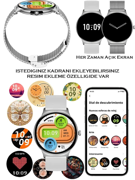 Bunnys Op Po Reno12 Uyumlu Su Geçirmez Akıllı Saat Metal Kordon Amoled Ekran 1.43 inç - Resim 5