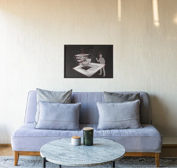 Architectural Blueprint Çerçeveli Tablo Üç Boyutlu Mimari Çizim Modern Kavramsal Dekor 30x42 cm - 2