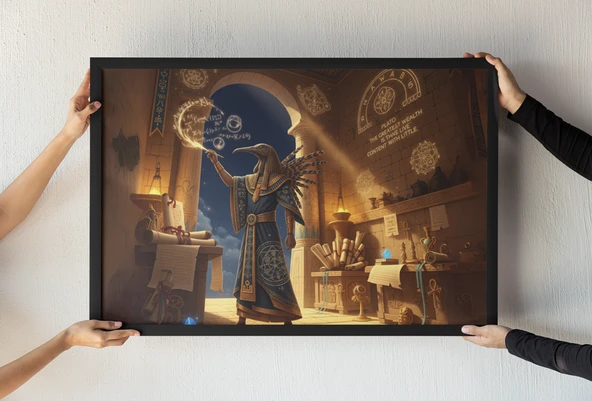 Anubis Çerçeveli Tablo Mısır Mitolojisi Piramit Dekoru Antik Mısır Duvar Dekoru 30x42 cm