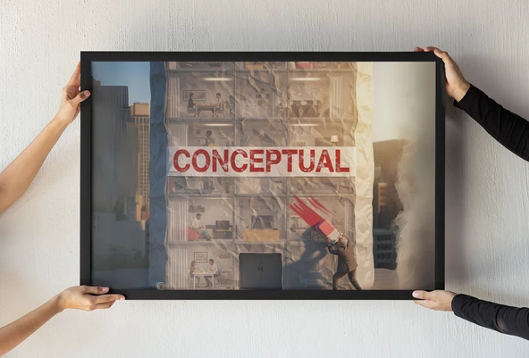 Conceptual Art Çerçeveli Tablo  Modern Mimari Mizah  Ofis Dekoru  Duvar Dekoru  30x42 cm