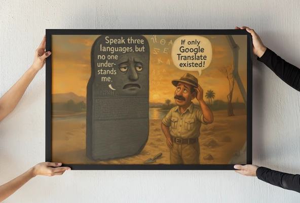 Rosetta Taşı Çerçeveli Tablo Tarihi Mizah Baskı Dilbilimci Hediyesi Arkeoloji Dekor 30x42 cm