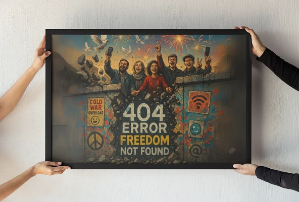 Berlin Duvarı Çerçeveli Tablo 404 Freedom Not Found Soğuk Savaş Temalı Dekor 30x42 cm
