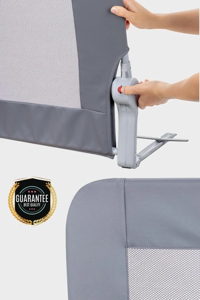 Wellgro Premium 120x65 cm Deri Kılıflı Yatak Bariyeri, Katlanır Yatak Korkuluğu, Gri - Resim 4