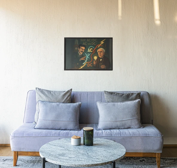 AC vs DC Çerçeveli Tablo Tesla & Edison Elektrik İcadı Bilim ve Mühendislik Dekoru 30x42 cm - 2