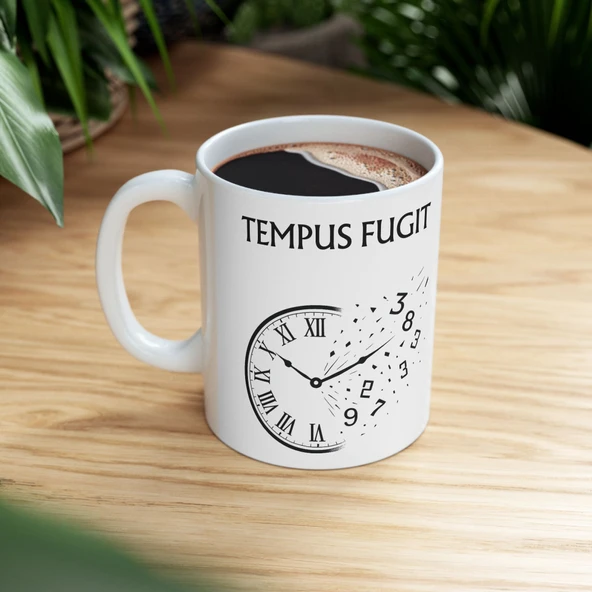 Zaman Uçar Kupa Bardak Tasarımı  Tempus Fugit Latin Alıntılı, Felsefi ve Sanatsal Tasarım Hediyesi - 4