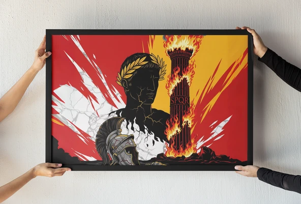 Roma’nın Çöküşü Çerçeveli Tablo SPQR İmparator Büstü Roma İmparatorluğu Dekor 30x42 cm