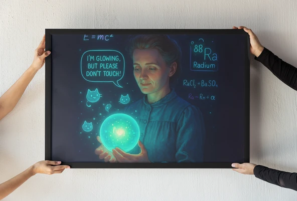 Marie Curie Radium Çerçeveli Tablo Bilim Tarihi ve Fizik Temalı Sanat 30x42 cm