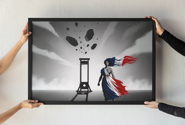 Fransız Devrimi Çerçeveli Tablo Özgürlük ve Marianne Fransız Bayrağı Temalı Duvar Dekoru 30x42 cm