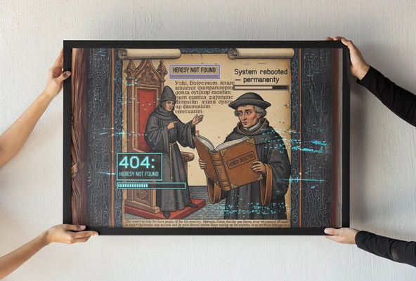 Martin Luther Çerçeveli Tablo  Reformasyon Dönemi Mizahı  Dini ve Tarihi Dekor  30x42 cm - 1