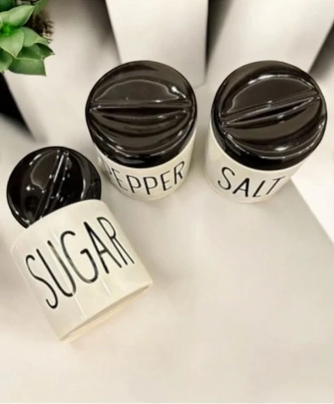 3 Lü Kavonoz Baharatlık Küçük Boy Beyaz / Siyah / Sugar /Pepper / Salt / Kavonoz Seti - 3
