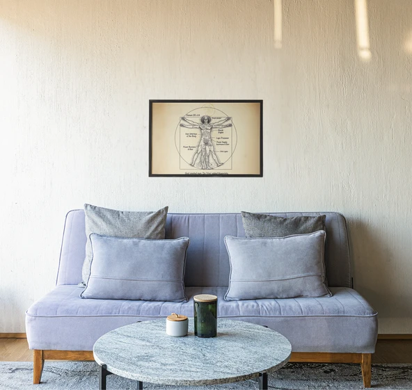 Vitruvian Man Çerçeveli Tablo  Da Vinci Parodi Baskısı  Bilim ve Mizah Duvar Dekoru  30x42 cm - 2