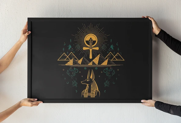 Antik Mısır Tanrısı Çerçeveli Tablo Bilgelik, Hiyeroglif ve Büyülü Sanat 30x42 cm