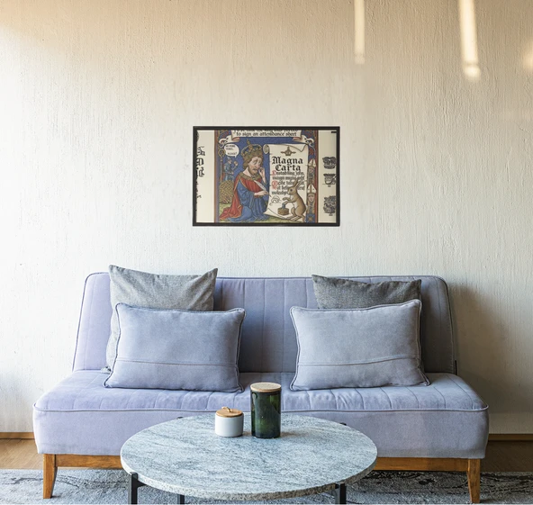 Magna Carta Çerçeveli Tablo Kral John ve Orta Çağ Mizahı Minyatür El Yazması Tasarımı 30x42 cm - 2