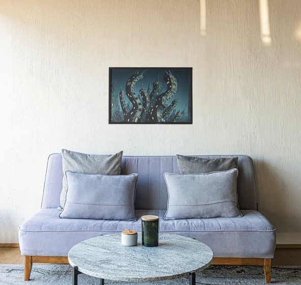 Surreal City Çerçeveli Tablo Bükülmüş Binalar Distopik Şehir Modern ve Gotik Mimari 30x42 cm - 2