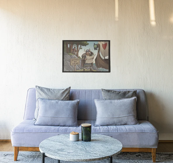 Viking Çerçeveli Tablo Tarihi Mizah ve Viking Keşfi Çizgi Roman Tarzı Duvar Dekoru 30x42 cm - 2