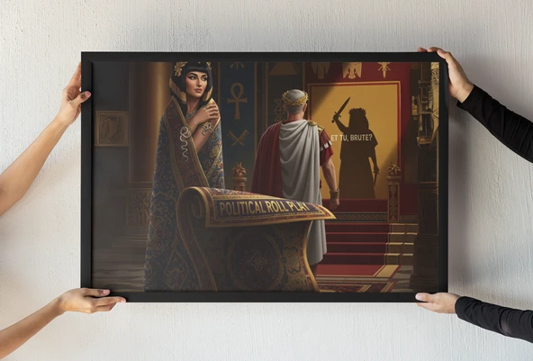 Cleopatra ve Caesar Çerçeveli Tablo Roma ve Mısır Tarihi Politik Entrika Duvar Dekoru 30x42 cm