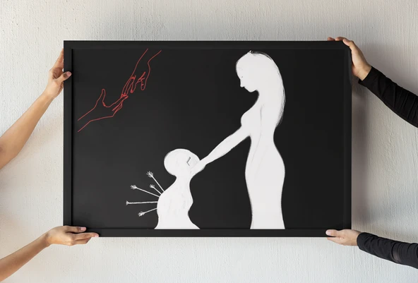 Minimalist Sanat Çerçeveli Tablo Ruhsal Bağ Temalı Özel Tasarım Duvar Dekoru 30x42 cm