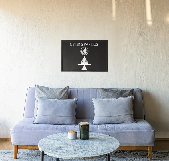 Ceteris Paribus Çerçeveli Tablo Denge ve Uyumu Yansıtan Felsefi ve Ekonomi Temalı Tasarım 30x42 cm