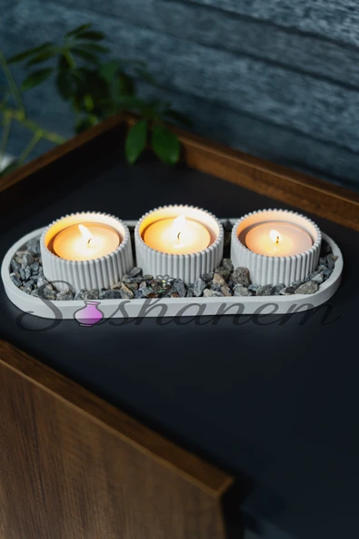 Uzun Düz Altlıklı 3'lü Mumluk Seti