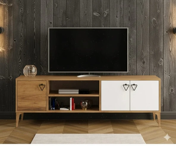 Rivo Tv Ünitesi Legnano-Beyaz Raflı ve Kapaklı Modern Tasarım 150 cm ürün görseli
