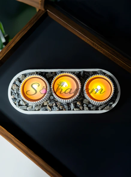 Uzun Düz Altlıklı 3'lü Mumluk Seti - 2