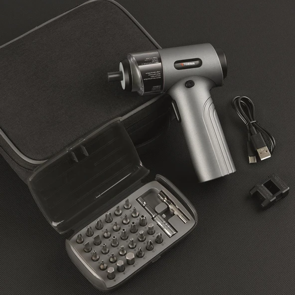 Torima TTS-01 Gri 30 Parça Sarjlı Tornavida Seti – Led Işıklı, Mıknatıslı, Type-c - Resim 5